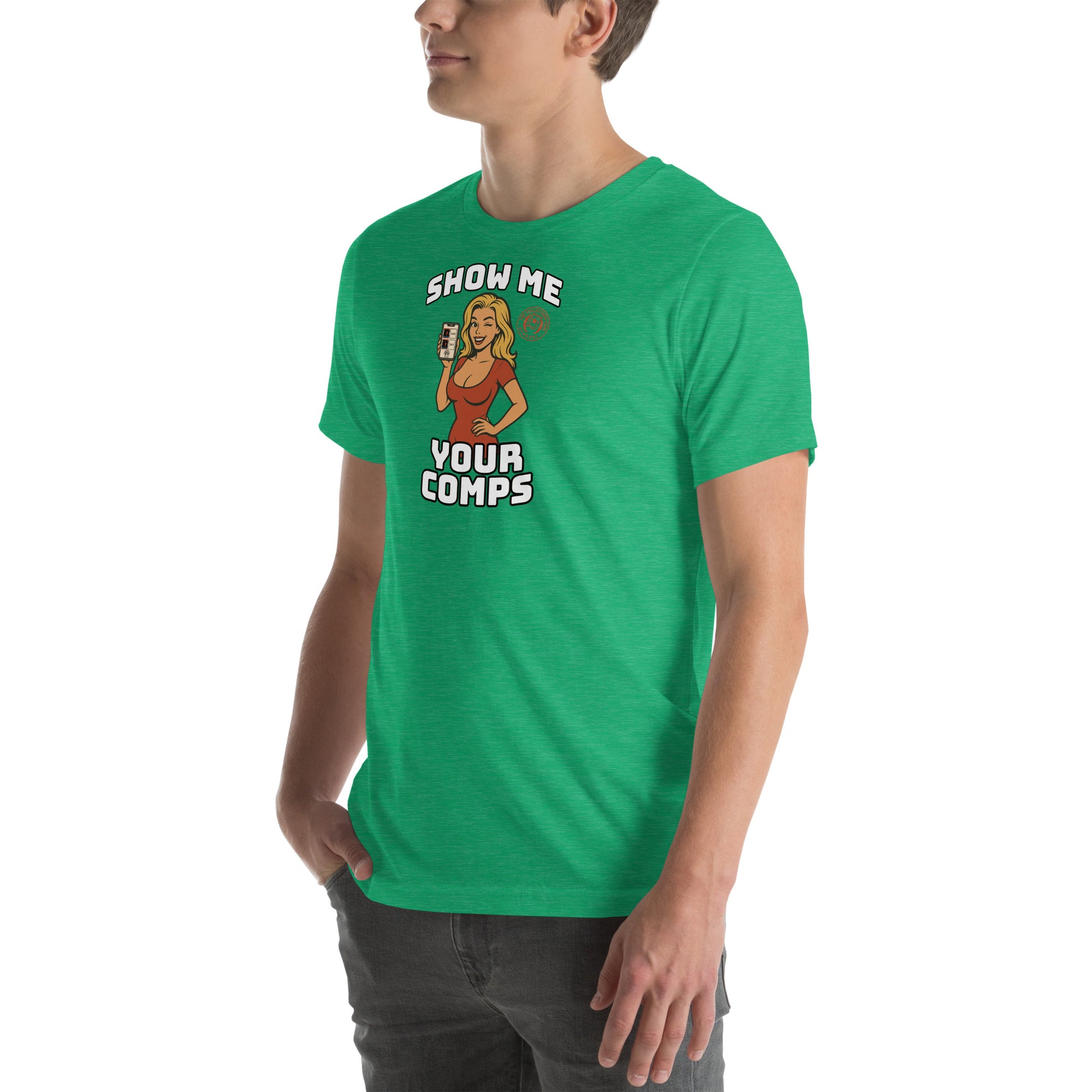 Funny sports card collector shirt with comps-themed design